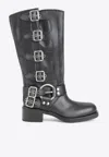 Miu Miu Mid-calf Buckled Leather Boots In Black
