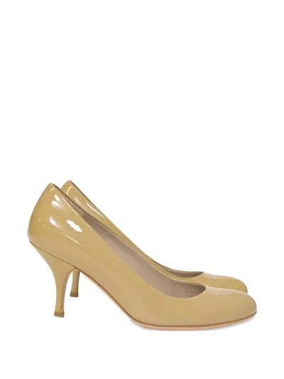 Pre-owned Miu Miu Mid-heel Patent Pumps In Neutral