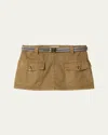 Miu Miu Garment-dyed Cotton Satin Miniskirt In F0393 Oliva