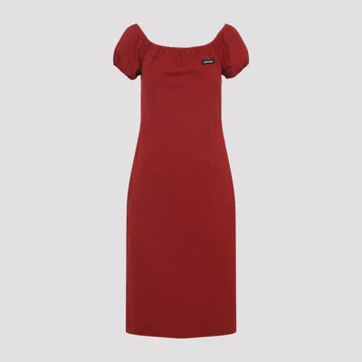 Miu Miu Midi Dress In Poplin With Boat Neck In Red