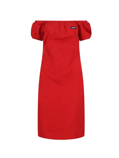 Miu Miu Womens Rosso Short-sleeve Cotton Poplin Midi Dress In Red