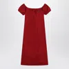 Miu Miu Midi Dress With Off-the-shoulder Design And Logo Detail In Red