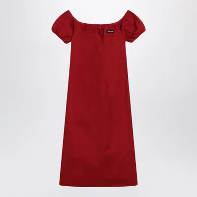 Miu Miu Midi Dress With Off-the-shoulder Design And Logo Detail In Red