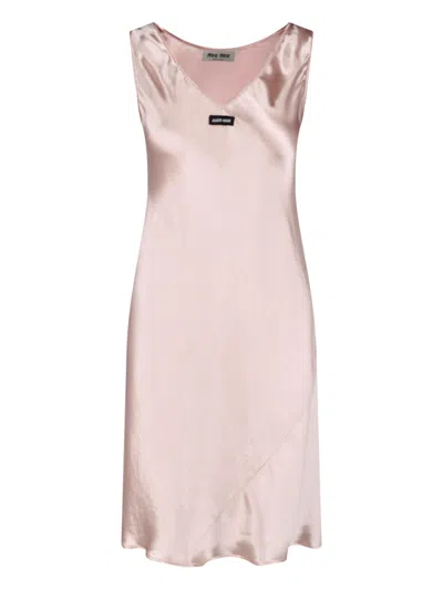 Miu Miu Midi Logo Dress In Pink