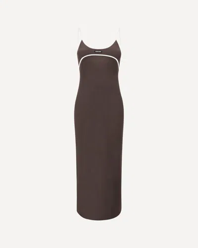 Miu Miu Midi Sleeveless Dress In Brown