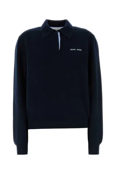 Miu Miu Midnight Blue Cashmere Polo Shirt In Black