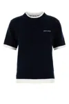 Miu Miu Midnight Cashmere Short Sleeve Sweater In Black