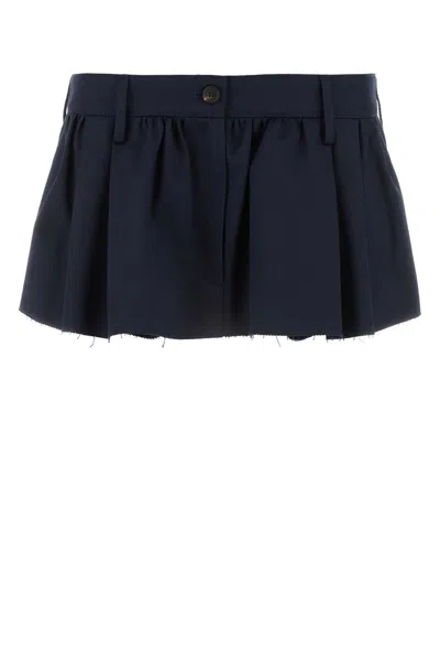 Miu Miu Mini Cotton Skirt Belt Loops In Blue