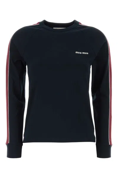 Miu Miu Midnight Blue Cotton T-shirt In Nude