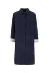 Miu Miu Collared Cotton Trench Coat With Side Pockets In Bleu