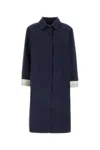 Miu Miu Collared Cotton Trench Coat With Side Pockets In Navy Blue