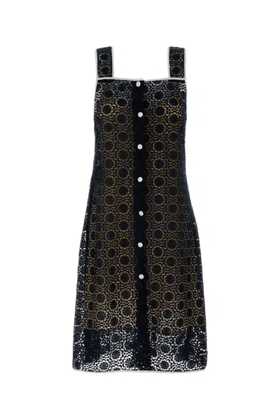 Miu Miu Macrame Lace Dress Button Detail Knee Length In Black
