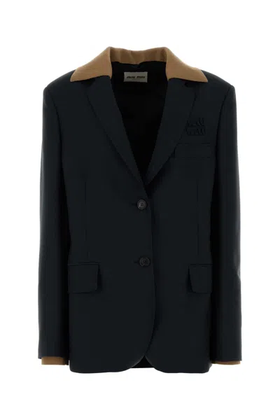 Miu Miu Midnight Blue Mohair Blend Oversize Blazer In Multi