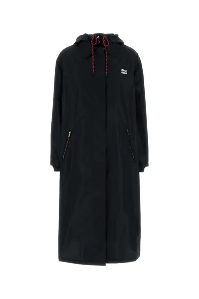 Miu Miu Midnight Blue Polyester Overcoat In Black