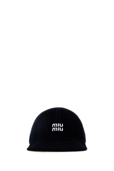 MIU MIU MIDNIGHT BLUE VELVET BASEBALL CAP