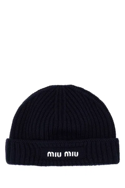Miu Miu Wool Beanie In Blue/white