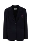 Miu Miu Wool Blend Blazer Back Vent Button Cuffs In Blue