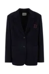 Miu Miu Wool Blend Blazer Back Vent Button Cuffs In Bleu