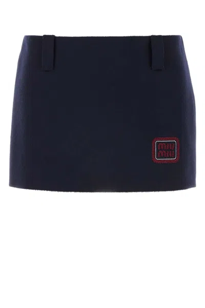 Miu Miu Midnight Blue Wool Blend Mini Skirt In Burgundy