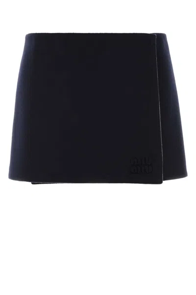 Miu Miu Midnight Blue Wool Blend Reversible Mini Skirt In Brown