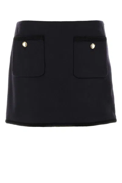 Miu Miu Midnight Blue Wool Mini Skirt In Black