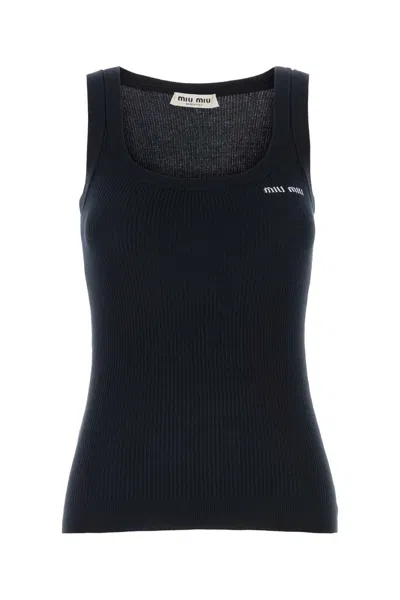 Miu Miu Midnight Cotton Tank Top In Blue