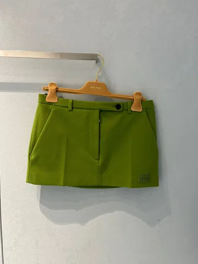 Miu Miu Milano Rib Knit Miniskirt In Green