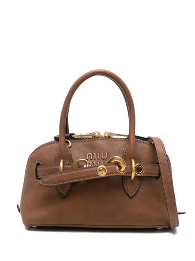 Miu Miu Mini Adventure Tote Bag In Brown