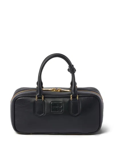 Miu Miu Mini Arcadie Leather Top-handle Bag In Black