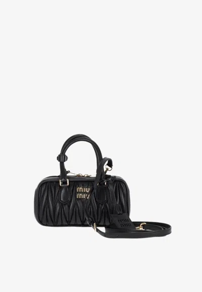 Miu Miu Mini Arcadie Leather Top Handle Bag In Black