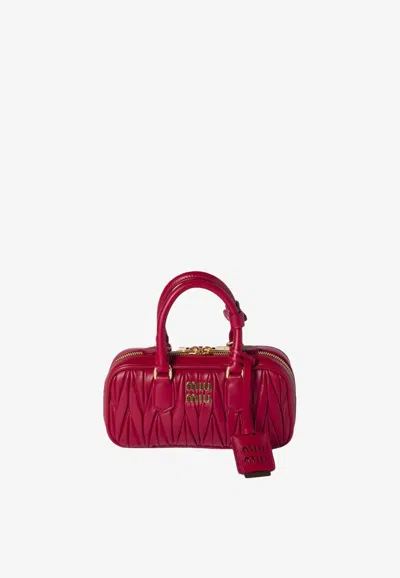Miu Miu Mini Arcadie  Matelassé Leather Handbag In Red