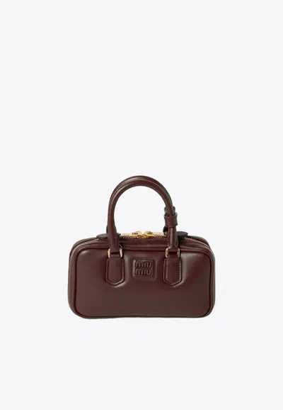 Miu Miu Mini Arcadie Padded Leather Handbag In Brown