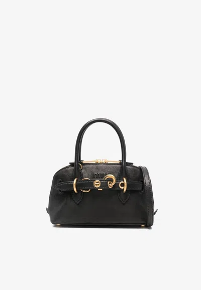 Miu Miu Mini Aventure Nappa Leather Handbag In Black