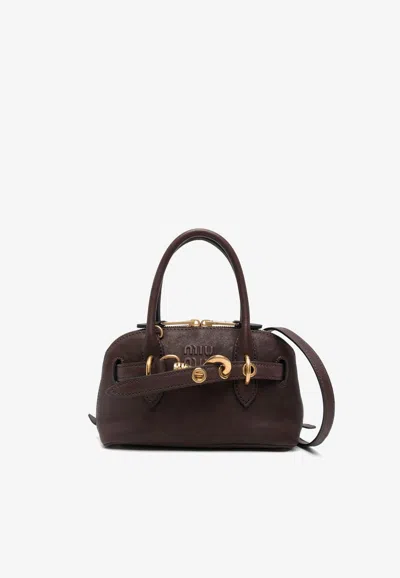 Miu Miu Mini Aventure Nappa Leather Handbag In Brown