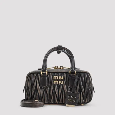 Miu Miu Brown Lamb Leather Shoulder Bag In Black