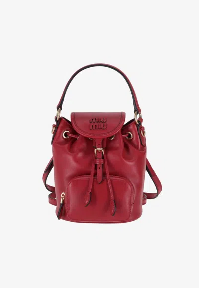 Miu Miu Mini Calf Leather Bucket Backpack In Red