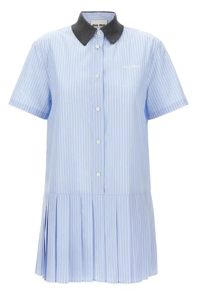 スカート MIU MIU Mini chemisier dress Light Blue Miu Miu Mini Chemisier Dress Dresses Light Blue In Multi