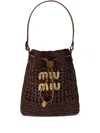 Miu Miu Mini Woven Fabric Bag In Brown