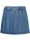 Miu Miu Skirt Denim With Belt Loops And Pleated Design In Blue