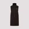 Miu Miu Mini Dress With Drawstring Waist And High Collar In Brown