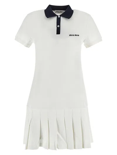 Miu Miu Logo-embroidered Mini Dress In White