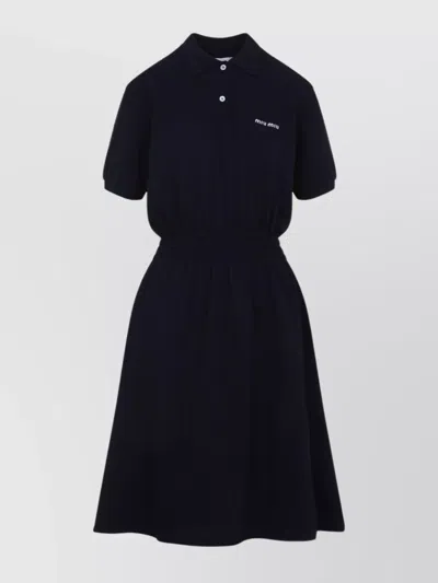 Miu Miu Mini Dress With Elastic Waist And Flared Skirt In Black
