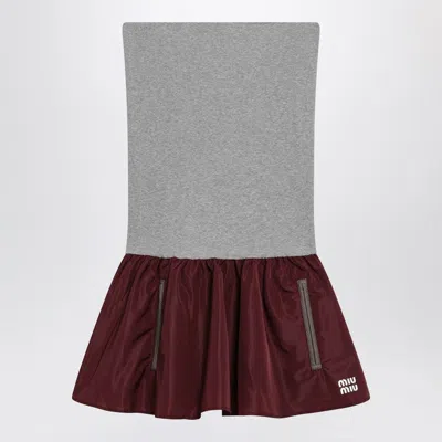 Miu Miu Mini Dress With Re-nylon Skirt In Amaranth In Multi