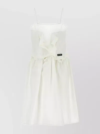 Miu Miu Mini Dress With Spaghetti Straps And Ruffle In White