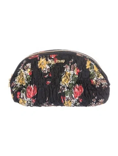 Pre-owned Miu Miu Mini Floral Pattern Print Cosmetic Bag In Black