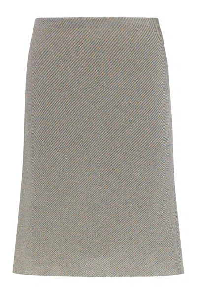 Miu Miu Mini Knit Skirt With Lurex Detail In Gray