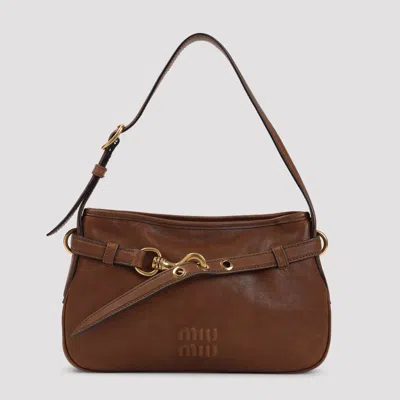 Miu Miu Mini Lamb Leather Shoulder Handbag W:30cm H:18cm D:5cm In Brown