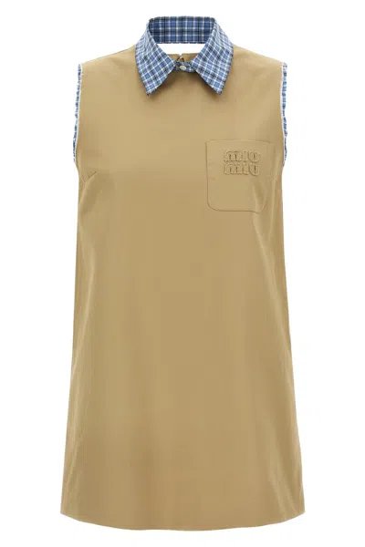 Miu Miu Mini Layered Dress In Brown