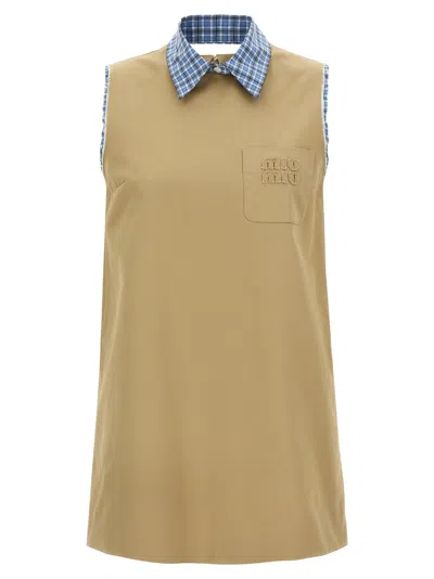 Miu Miu Mini Layered Dress Dresses Beige