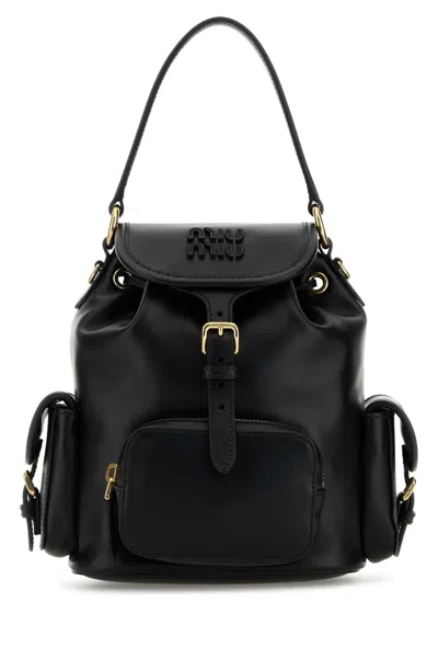 Miu Miu Mini Leather Backpack, 21 Cm X 23 Cm X 9 Cm In Black